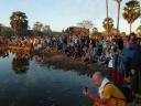 tourist crowd at angkor wat sunrise - siem reap, cambodia